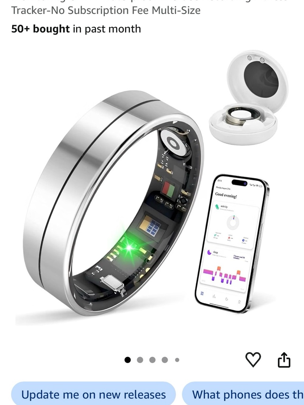 Smart Health Tracking Ring in Silver with Mobile App